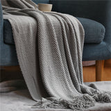 Home Decorative Thickened Knitted Blanket Corn Grain Waffle Embossed Winter Warm Tassels Throw Bedspread 130x240cm Home Solutions Maniac