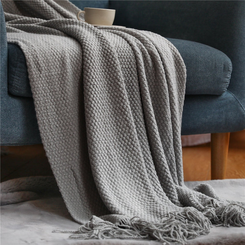 Home Decorative Thickened Knitted Blanket Corn Grain Waffle Embossed Winter Warm Tassels Throw Bedspread 130x240cm Home Solutions Maniac