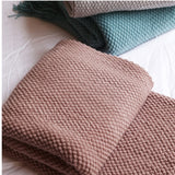 Home Decorative Thickened Knitted Blanket Corn Grain Waffle Embossed Winter Warm Tassels Throw Bedspread 130x240cm Home Solutions Maniac