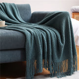 Home Decorative Thickened Knitted Blanket Corn Grain Waffle Embossed Winter Warm Tassels Throw Bedspread 130x240cm Home Solutions Maniac