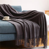 Home Decorative Thickened Knitted Blanket Corn Grain Waffle Embossed Winter Warm Tassels Throw Bedspread 130x240cm Home Solutions Maniac