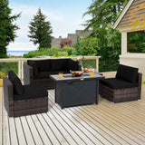 Patio joy 6PCS Patio Furniture Set Rattan Cushioned Sofa Gas Fire Pit Table Black Home Solutions Maniac