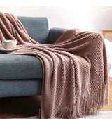 Home Decorative Thickened Knitted Blanket Corn Grain Waffle Embossed Winter Warm Tassels Throw Bedspread 130x240cm Home Solutions Maniac